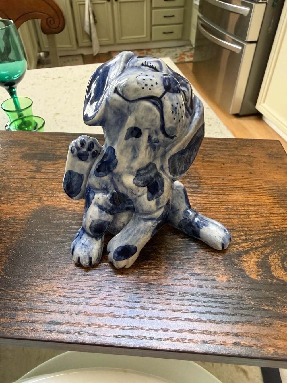 Delft Blue Holland Ceramic Porcelain Sitting Puppy Dog Figurine Blue and White